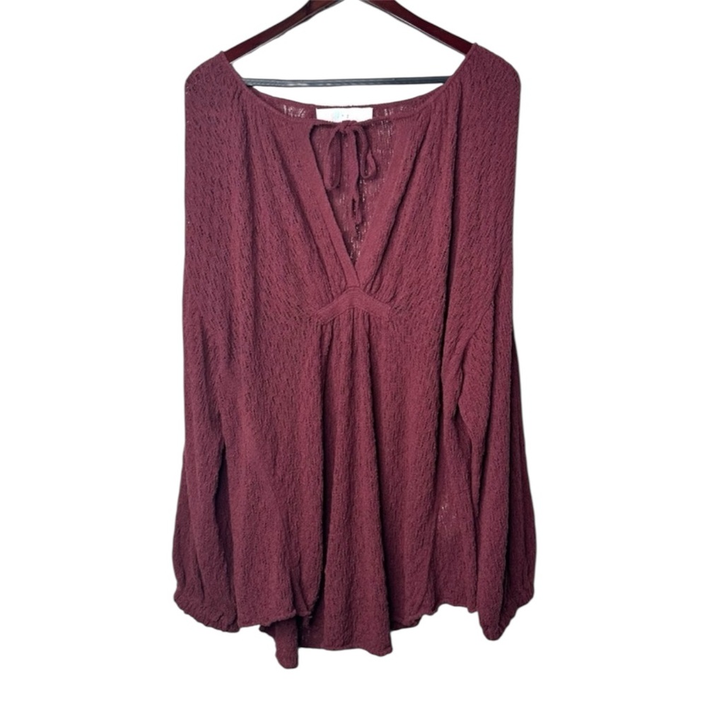 Free People Beach Women's Burgundy Long Sleeve Dress S Cover Up Woven Cotton‎